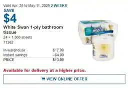 Costco White Swan 1-ply bathroom tissue offer