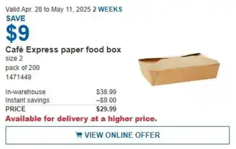 Costco Café Express paper food box offer