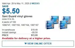 Costco Sani Guard vinyl gloves offer