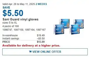Costco Sani Guard vinyl gloves offer