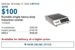 Costco Eurodib single heavy-duty induction cooker offer