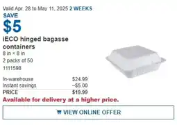 Costco iECO hinged bagasse containers offer