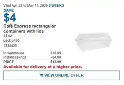 Costco Café Express rectangular containers with lids offer