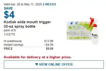Costco Kodiak wide mouth trigger spray bottle offer