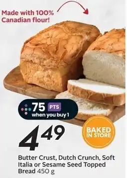 Sobeys Butter crust, dutch crunch, soft italia or sesame seed topped bread offer