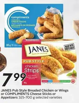 Sobeys Janes pub style breaded chicken or wings or compliments cheese sticks or appetizers offer