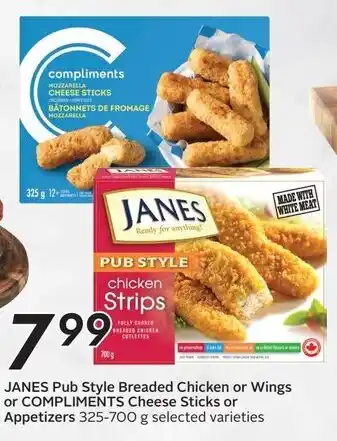 Sobeys Janes pub style breaded chicken or wings or compliments cheese sticks or appetizers offer