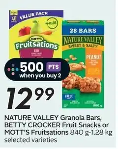 Sobeys Nature valley granola bars, betty crocker fruit snacks or mott's fruitsations offer