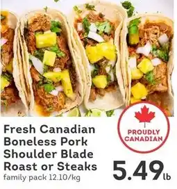 IGA Fresh canadian boneless pork shoulder blade roast or steaks offer