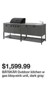 IKEA BÅTSKÄR Outdoor kitchen w gas bbq+sink unit, dark gray offer