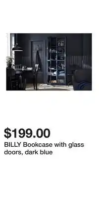 IKEA BILLY Bookcase with glass doors, dark blue offer