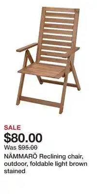 IKEA NÄMMARÖ Reclining chair, outdoor, foldable light brown stained offer