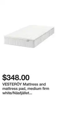 IKEA VESTERÖY Mattress and mattress pad, medium firm white/Näsfjället white, Twin offer
