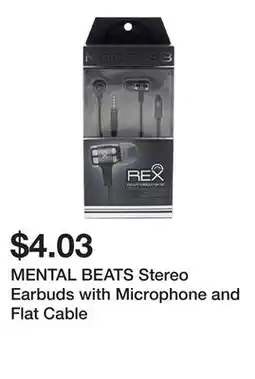 Dollarama MENTAL BEATS Stereo Earbuds with Microphone and Flat Cable offer