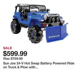 TSC Stores Sun Joe 24-V Hot Swap Battery Powered Ride on Truck & Plow with Parental Remote offer