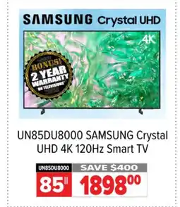 2001 Audio Video 85 SAMSUNG Crystal UHD 4K 120Hz Smart TV offer