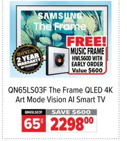 2001 Audio Video QN65LS03F Art Mode Vision AI Smart TV offer