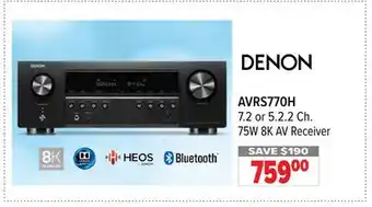 2001 Audio Video AVRS770H 7.2 or 5.2.2 Ch. 75W 8K AV Receiver offer