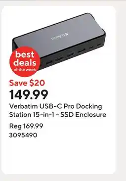 Staples Verbatim USB-C Pro Docking Station 15-in-1 – SSD Enclosure offer