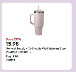 Staples General Supply + Co Double Wall Stainless Steel Insulated Tumbler - Pink offer