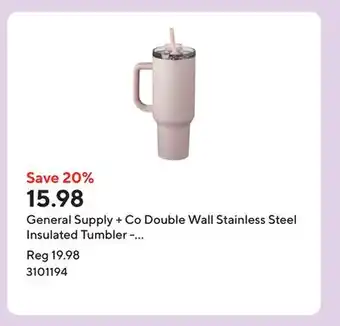 Staples General Supply + Co Double Wall Stainless Steel Insulated Tumbler - Pink offer
