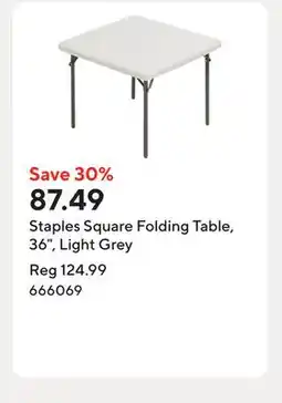 Staples Staples Square Folding Table, 36, Light Grey offer