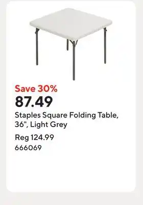 Staples Staples Square Folding Table, 36, Light Grey offer