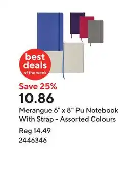 Staples Merangue 6 x 8 Pu Notebook With Strap - Assorted Colours offer