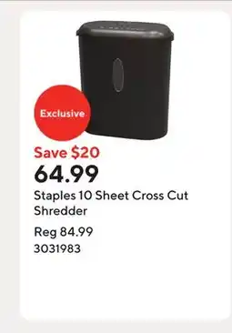 Staples Staples 10 Sheet Cross Cut Shredder offer