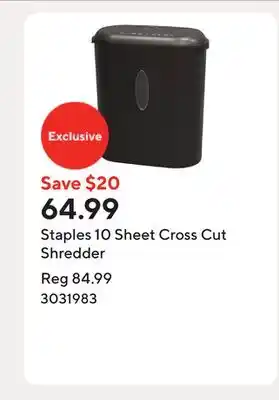 Staples Staples 10 Sheet Cross Cut Shredder offer