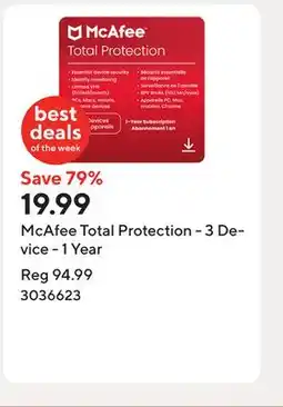 Staples McAfee Total Protection - 3 Device - 1 Year offer
