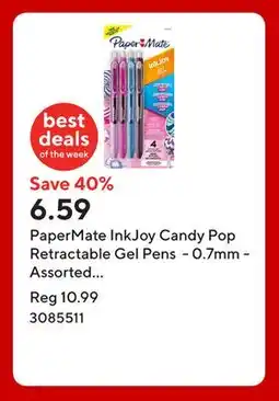 Staples PaperMate InkJoy Candy Pop Retractable Gel Pens - 0.7mm - Assorted - 4 pk offer