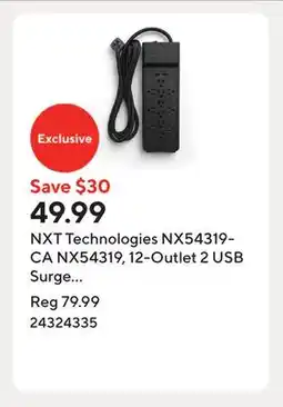 Staples NXT Technologies NX54319-CA NX54319, 12-Outlet 2 USB Surge Protector, 8ft, 3900 Joules, Black offer