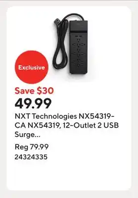 Staples NXT Technologies NX54319-CA NX54319, 12-Outlet 2 USB Surge Protector, 8ft, 3900 Joules, Black offer