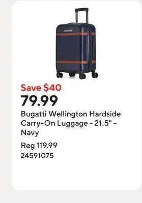 Staples Bugatti Wellington Hardside Carry-On Luggage - 21.5 - Navy offer