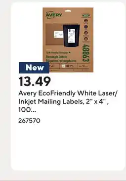 Staples Avery EcoFriendly White Laser/Inkjet Mailing Labels, 2 x 4 , 100 Pack offer