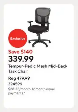 Staples Tempur-Pedic Mesh Mid-Back Task Chair offer