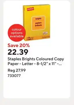 Staples Staples Brights Coloured Copy Paper - Letter - 8-1/2 x 11 - Yellow - 500 Sheets offer