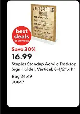 Staples Staples Standup Acrylic Desktop Sign Holder, Vertical, 8-1/2 x 11 offer