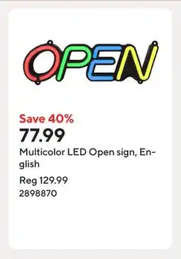 Staples Multicolor LED Open sign, English offer