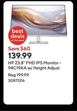 Staples HP 23.8 FHD IPS Monitor - 94C19AA w/ Height Adjust offer