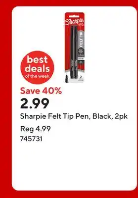 Staples Sharpie Felt Tip Pen, Black, 2pk offer