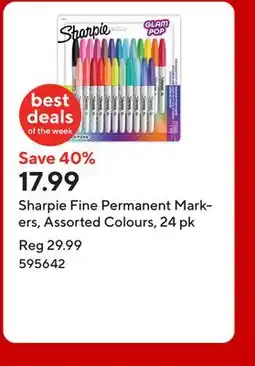 Staples Sharpie Fine Permanent Markers, Assorted Colours, 24 pk offer