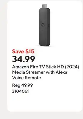 Staples Amazon Fire TV Stick HD (2024) Media Streamer with Alexa Voice Remote offer