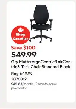 Staples Gry Mattr+ergoCentric3 airCentric3 Task Chair Standard Black offer