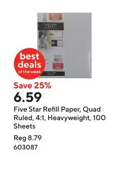 Staples Five Star Refill Paper, Quad Ruled, 4:1, Heavyweight, 100 Sheets offer