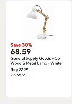 Staples General Supply Goods + Co Wood & Metal Lamp - White offer