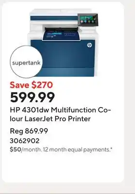 Staples HP 4301dw Multifunction Colour LaserJet Pro Printer offer