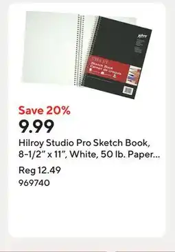 Staples Hilroy Studio Pro Sketch Book, 8-1/2 x 11, White, 50 lb. Paper Stock, 100 Sheets offer