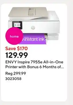Staples ENVY Inspire 7955e All-in-One Printer with Bonus 6 Months of Instant Ink with HP+ offer